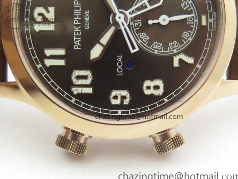 MIROTIME 0406 Calatrava 5524R Pilot Travel Time RG GRF Brown Dial on Brown Leather Strap MIYOTA TopPick 7155